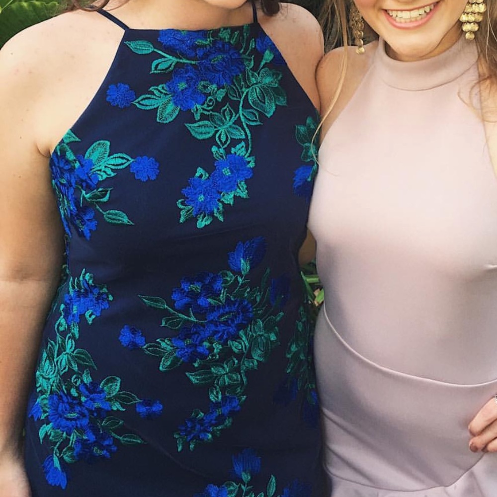 Blue and green floral mini dress